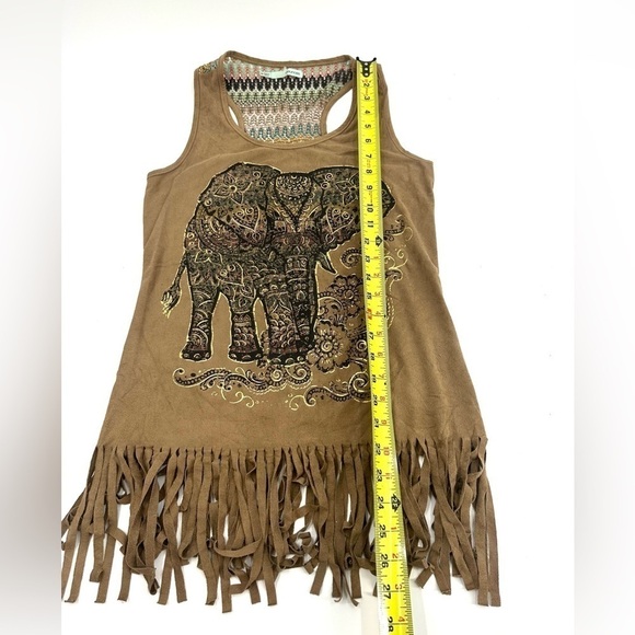 Maurices Fringe Boho Elephant Tribal Tank Top Shirt Safari Brown Size XS - Picture 7 of 9
